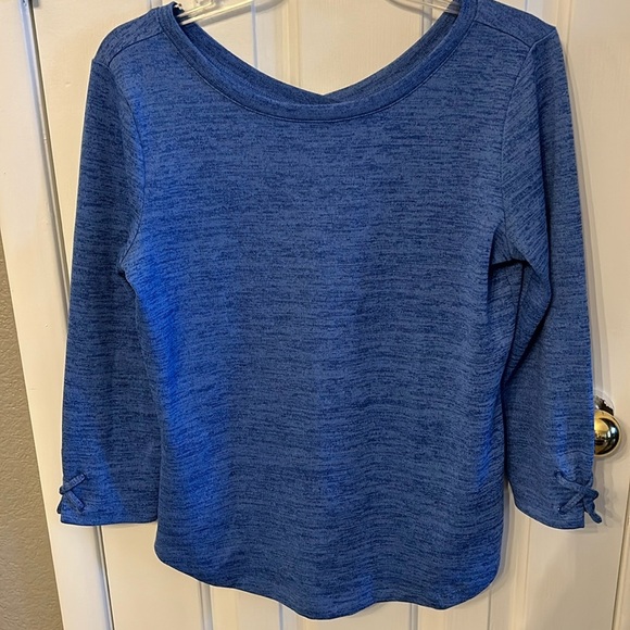 T by Talbots Women’s (S) Blue Surplice Back Lace Up Cuffs Marled Top 3/4 Sleeves - Picture 1 of 6